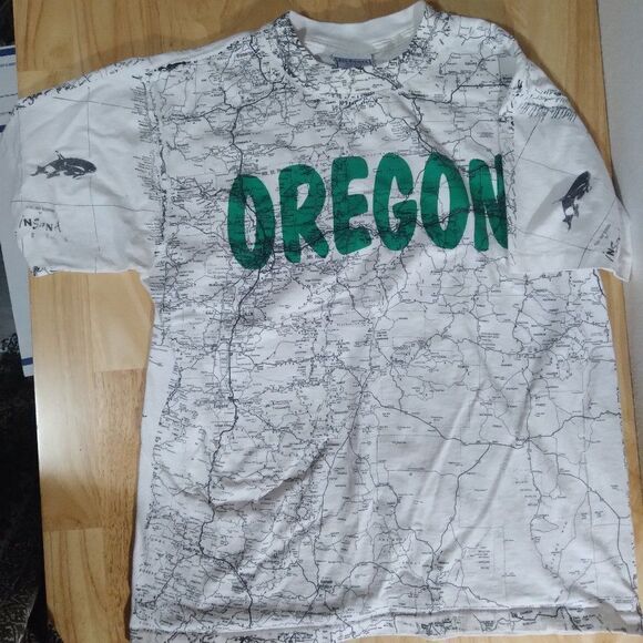 Vintage Insana Oregon State Road Map AOP T-Shirt - Picture 1 of 8